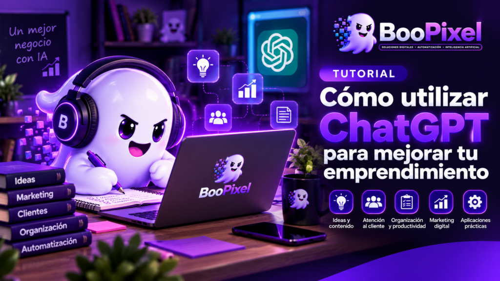 BooPixel estudiando con ChatGPT para mejorar un emprendimiento